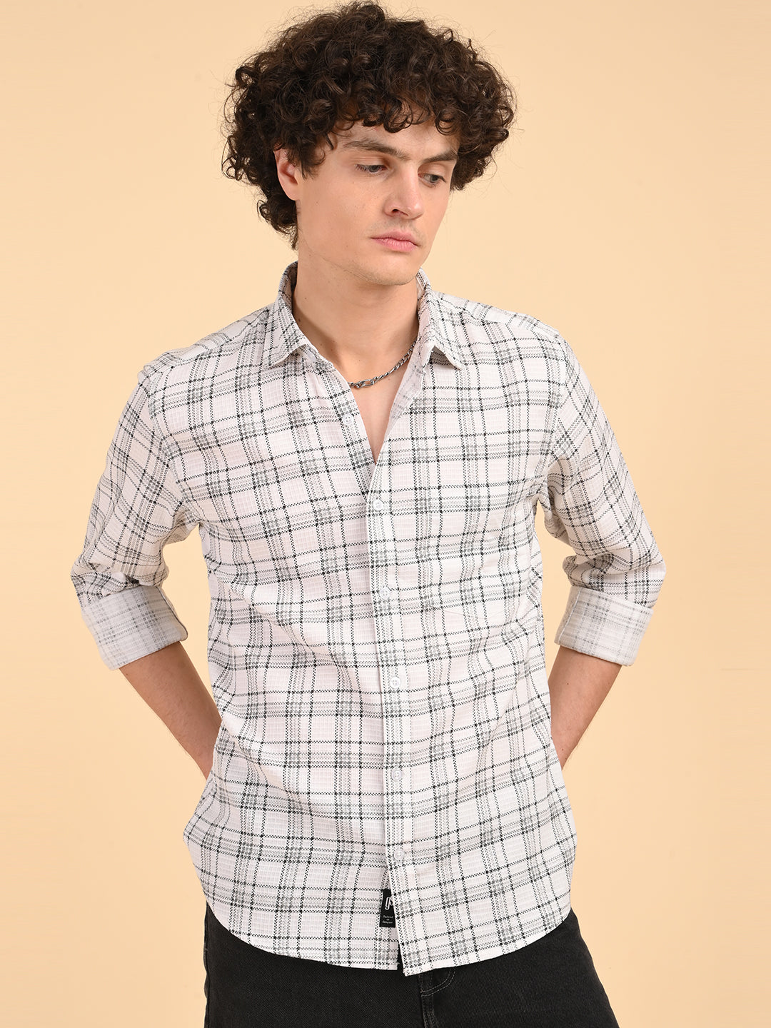 Dobby Checks White Casual Shirt