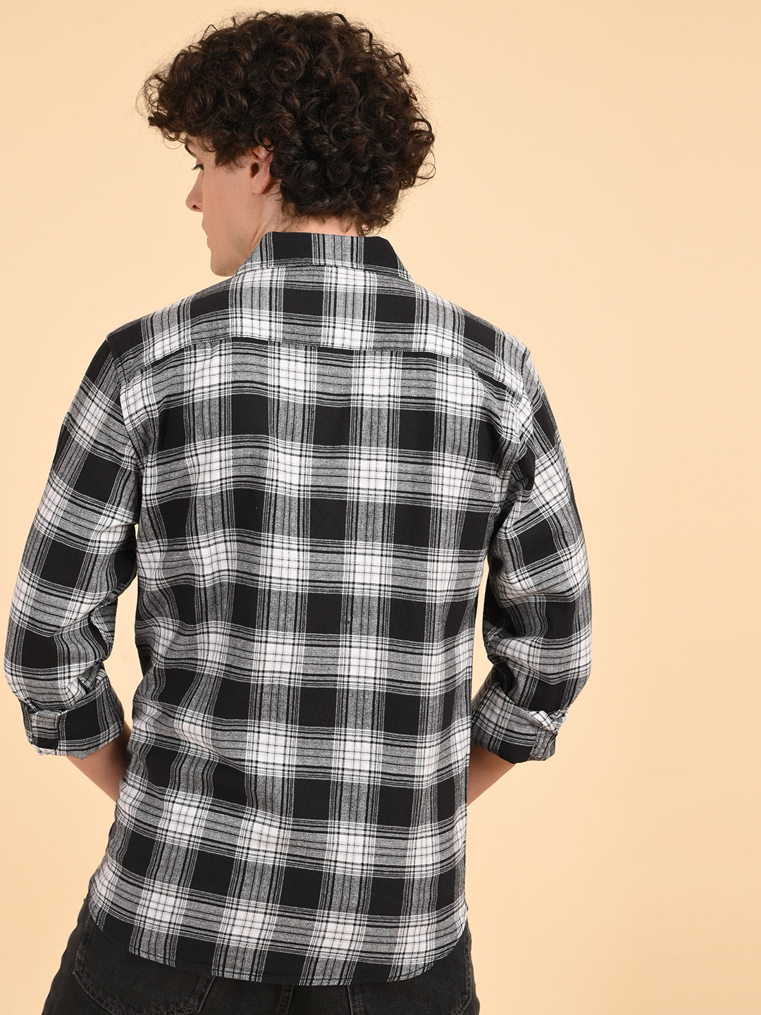 Black Khadi Linen Checks Casual Shirt