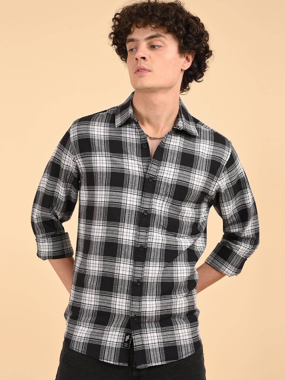 Black Khadi Linen Checks Casual Shirt