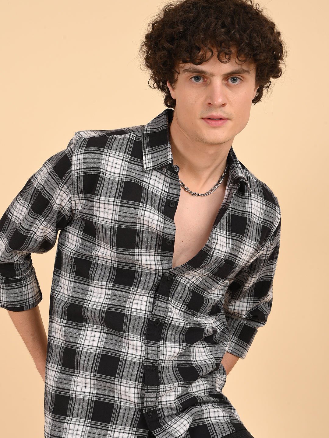Black Khadi Linen Checks Casual Shirt