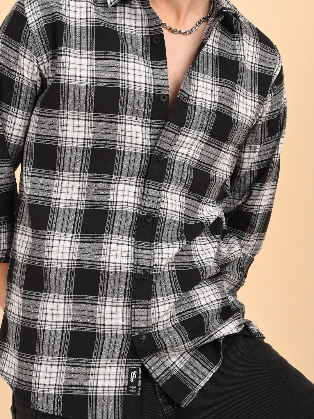 Black Khadi Linen Checks Casual Shirt