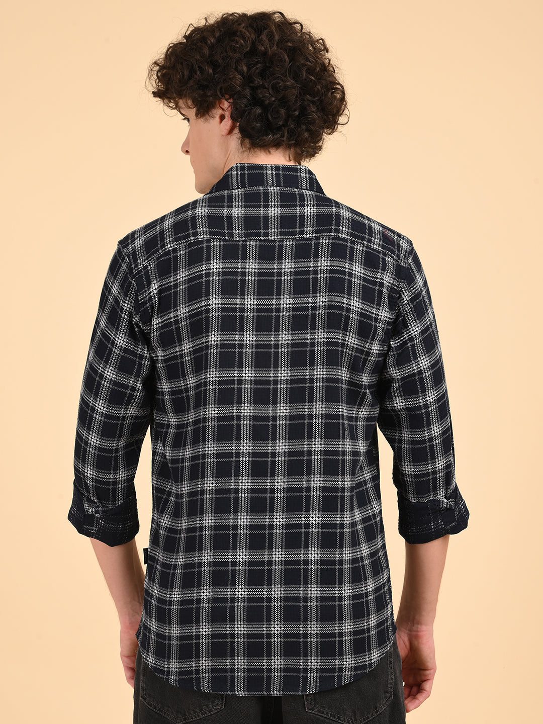 Dobby Checks Navy Cotton Casual Shirt