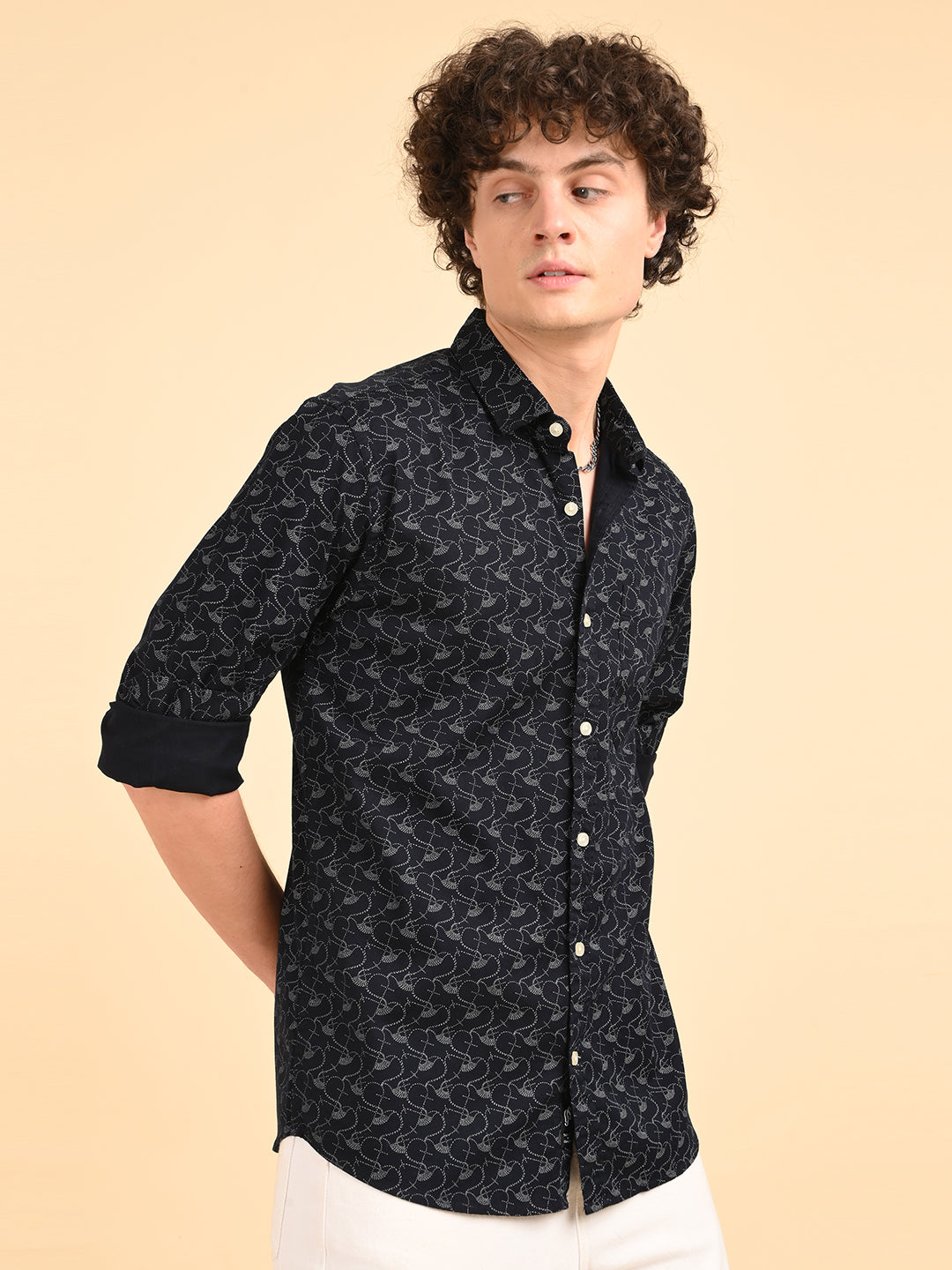 Twill Navy Printed Casual Shirt
