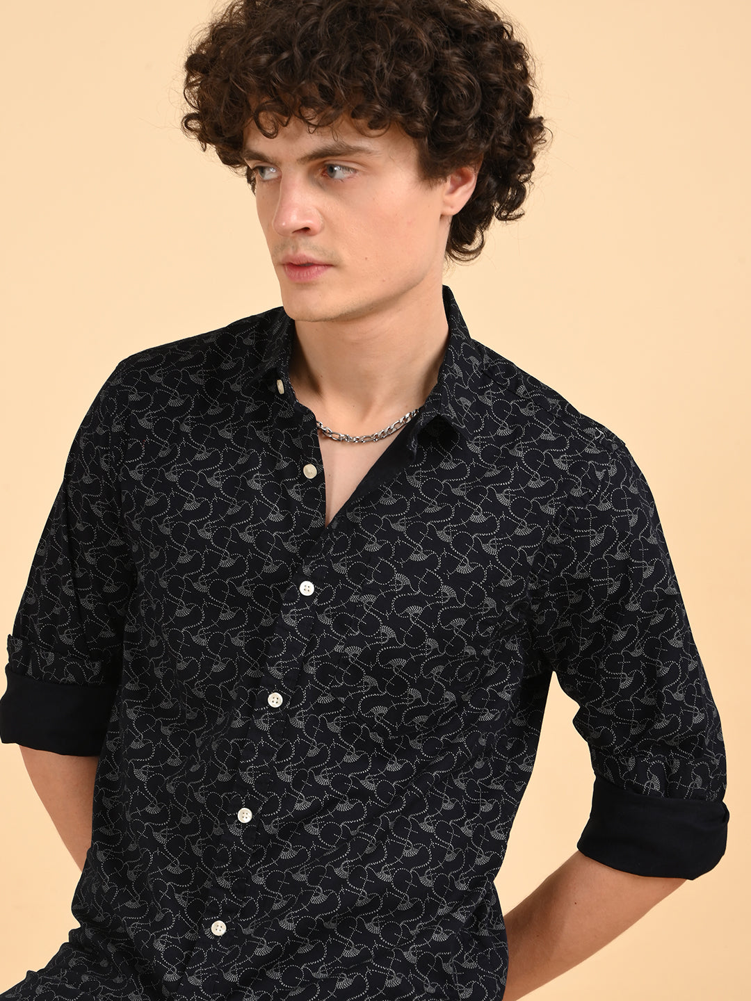 Twill Navy Printed Casual Shirt
