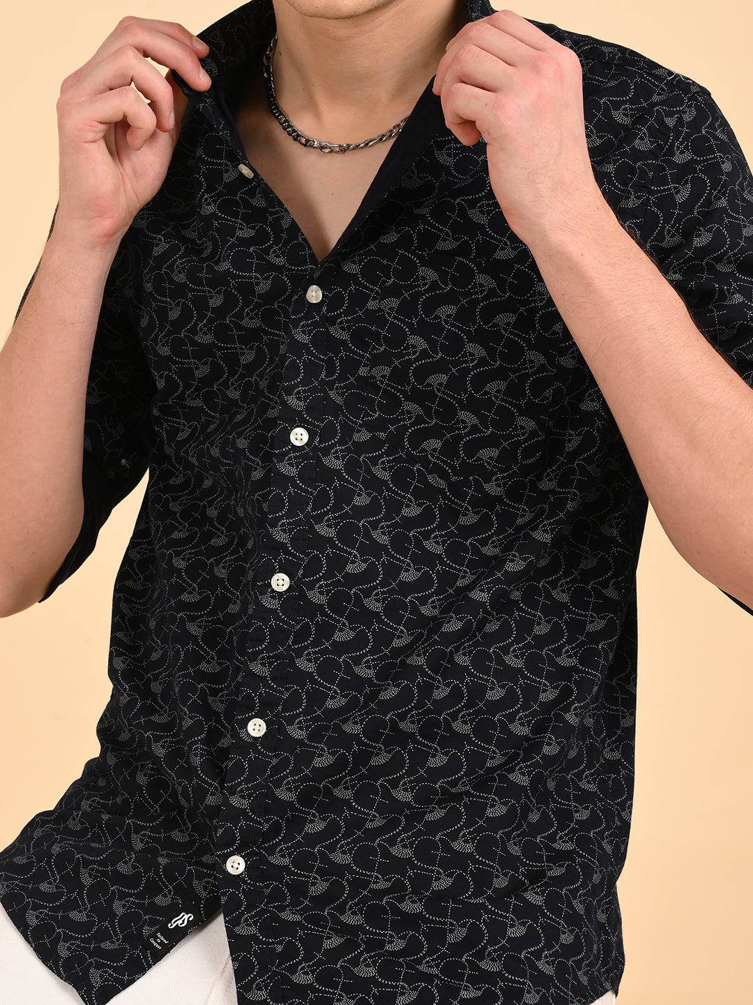 Twill Navy Printed Casual Shirt