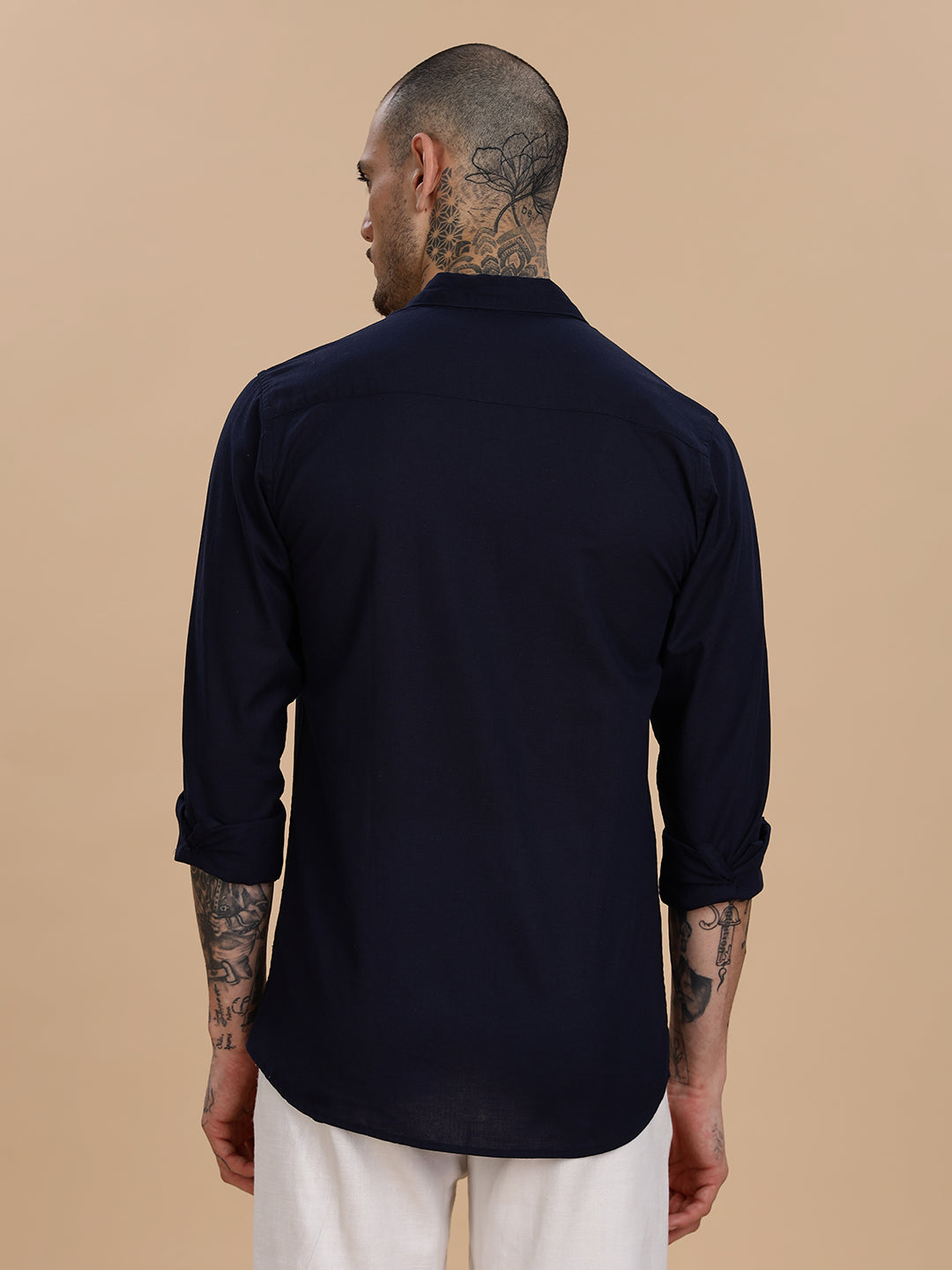 Navy Linen Solid Regular Fit Shirt