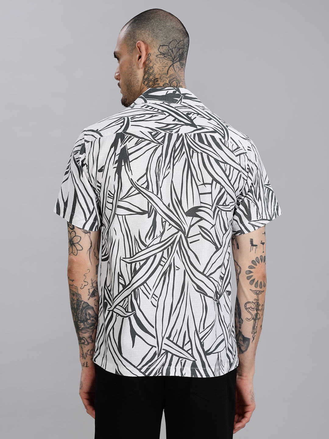 White Cuban Collared Printed Shirt