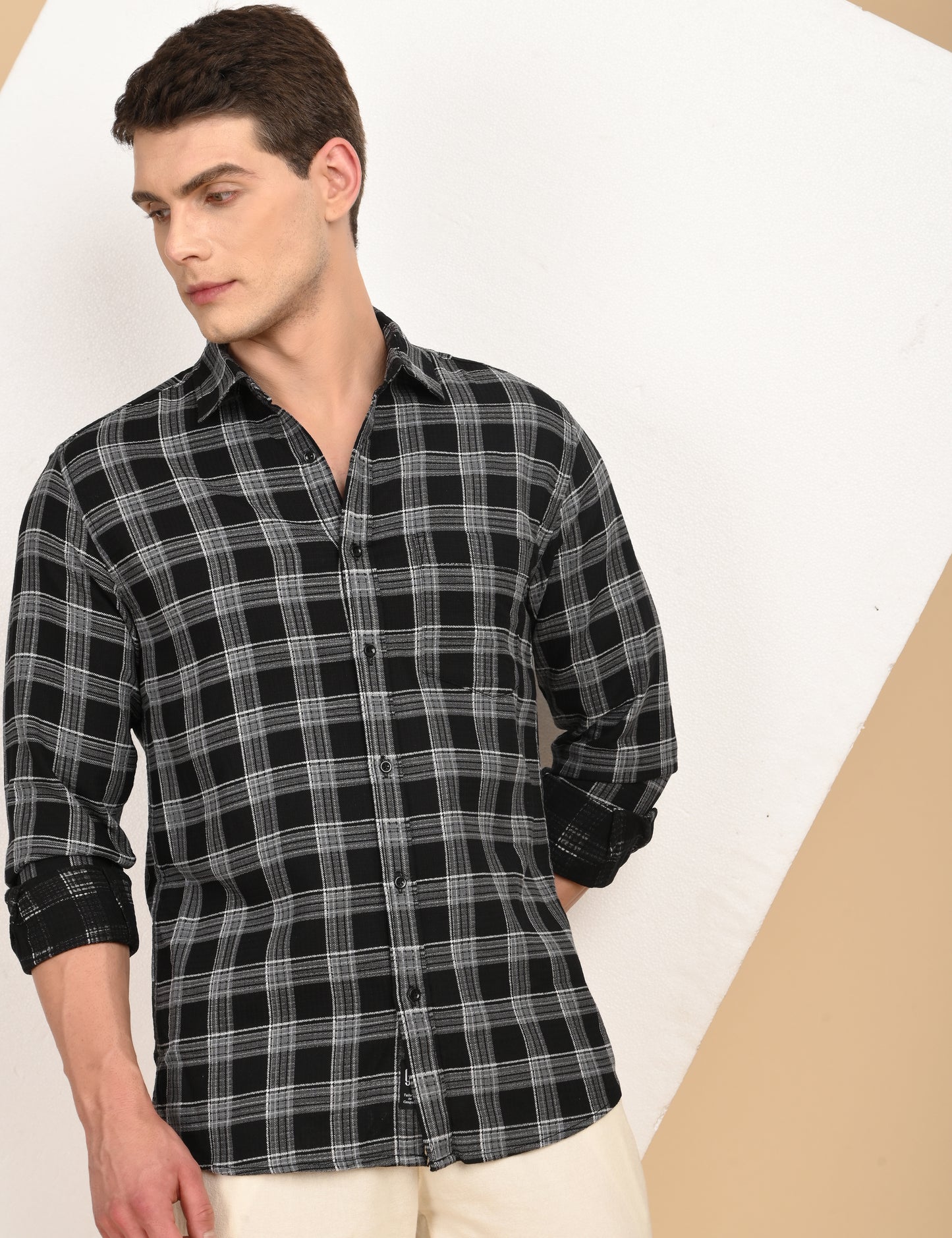 Dobby Checks Black Cotton Shirt