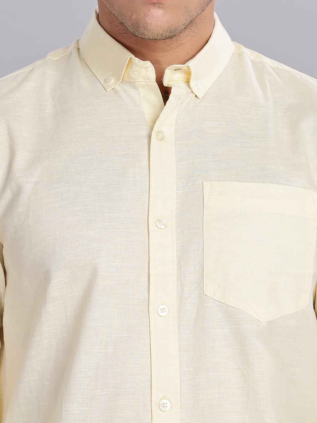 Regular Fit Yellow Linen Cotton Shirt