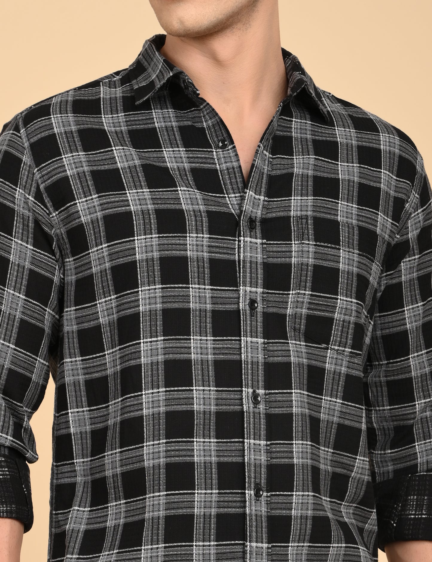 Dobby Checks Black Cotton Shirt