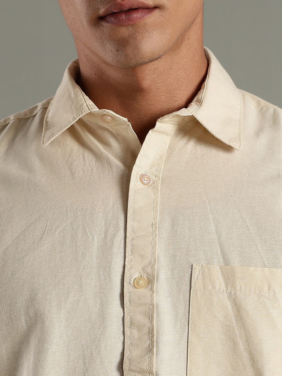 Men Yellow Cotton Linen Solid Shirt