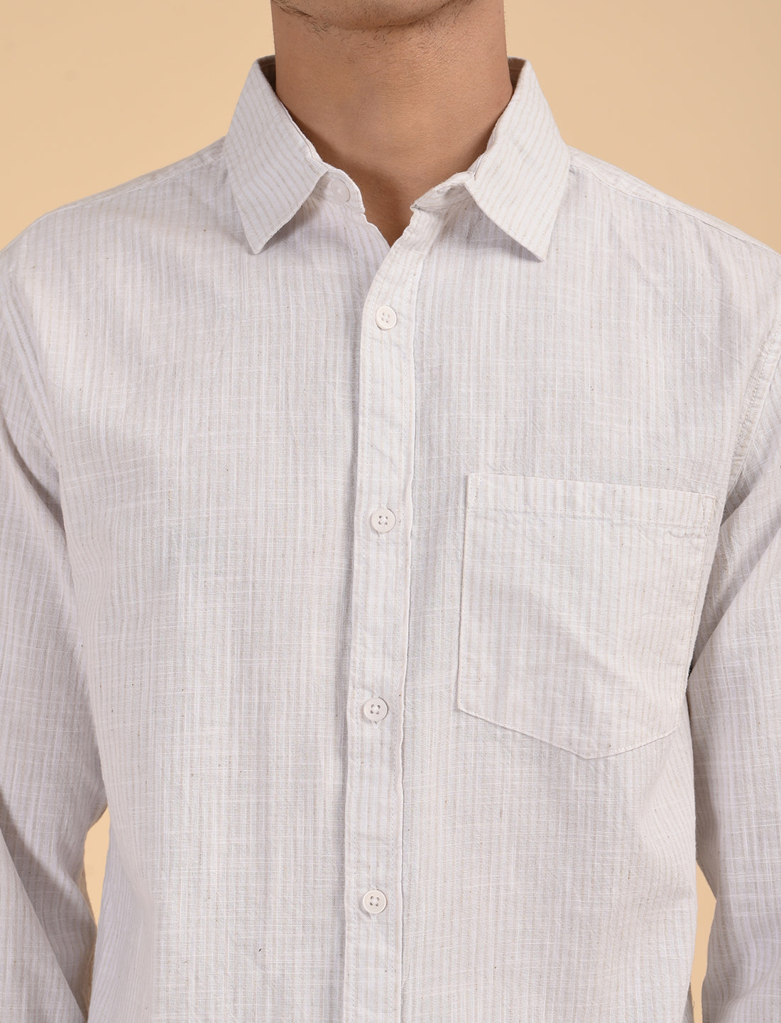 Khadi Linen Beige Stripes Casual Shirt