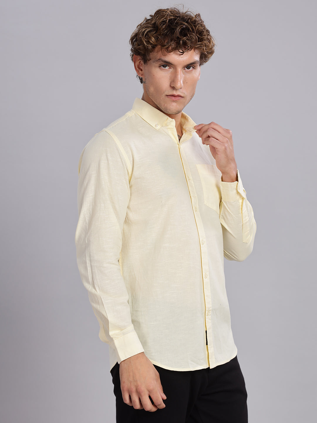 Regular Fit Yellow Linen Cotton Shirt
