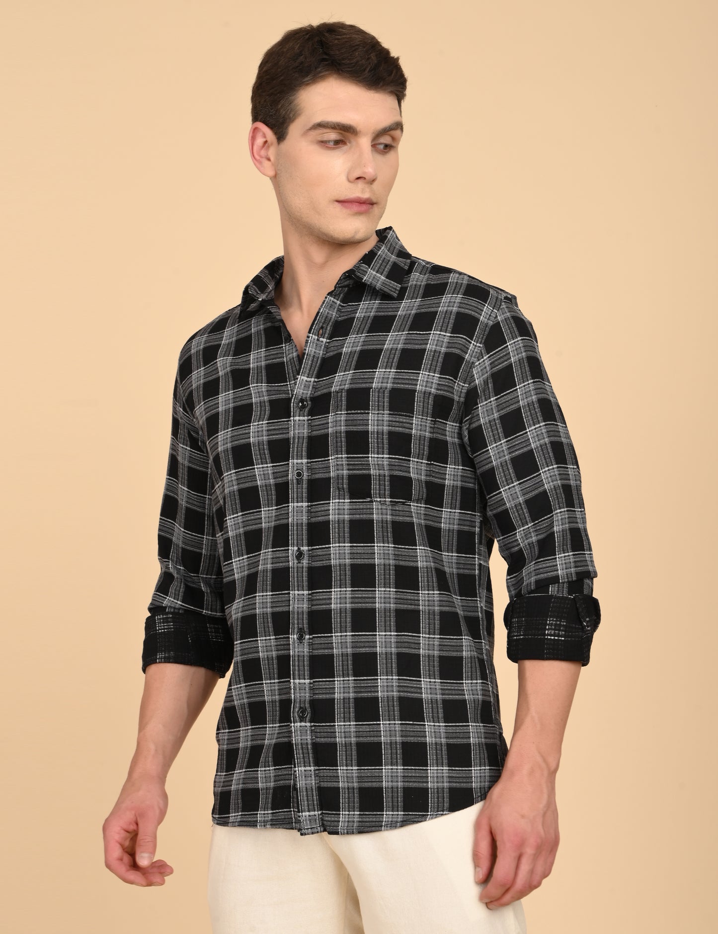 Dobby Checks Black Cotton Shirt