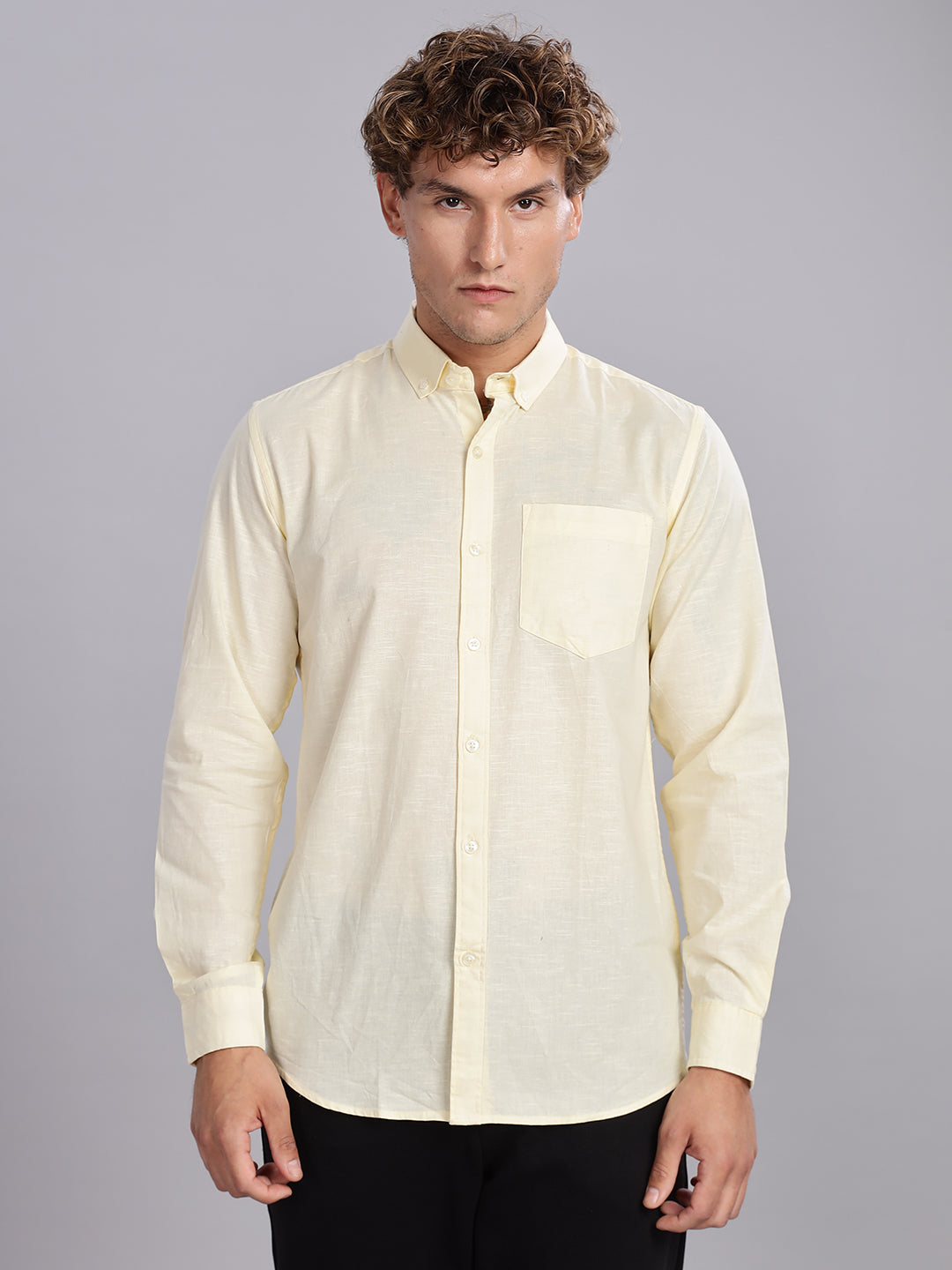 Regular Fit Yellow Linen Cotton Shirt
