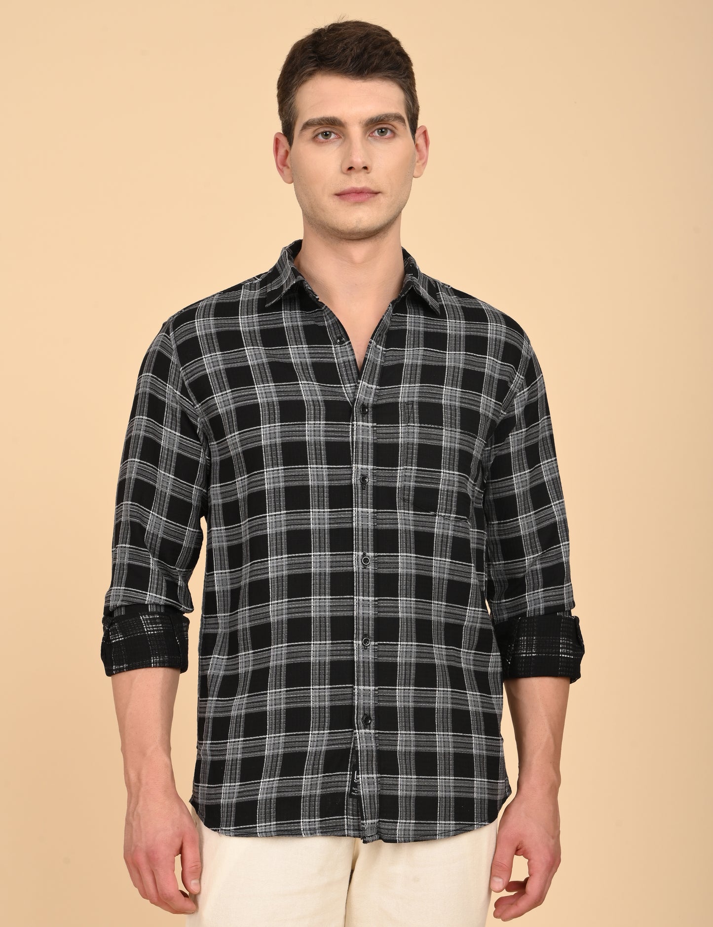 Dobby Checks Black Cotton Shirt