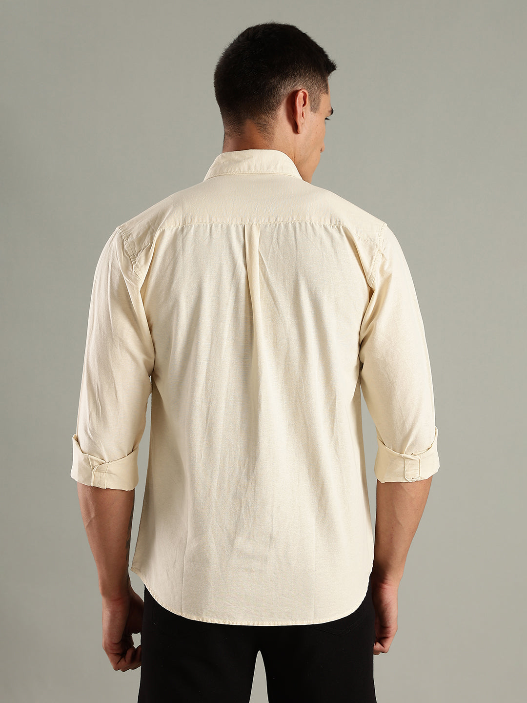 Men Yellow Cotton Linen Solid Shirt
