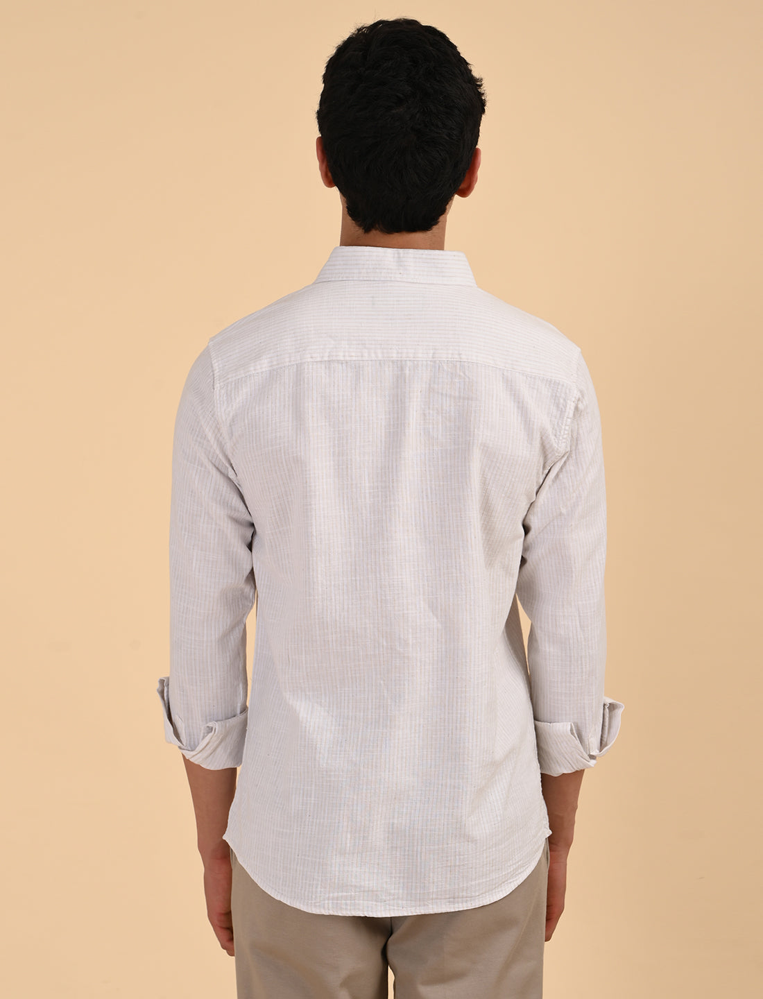 Khadi Linen Beige Stripes Casual Shirt