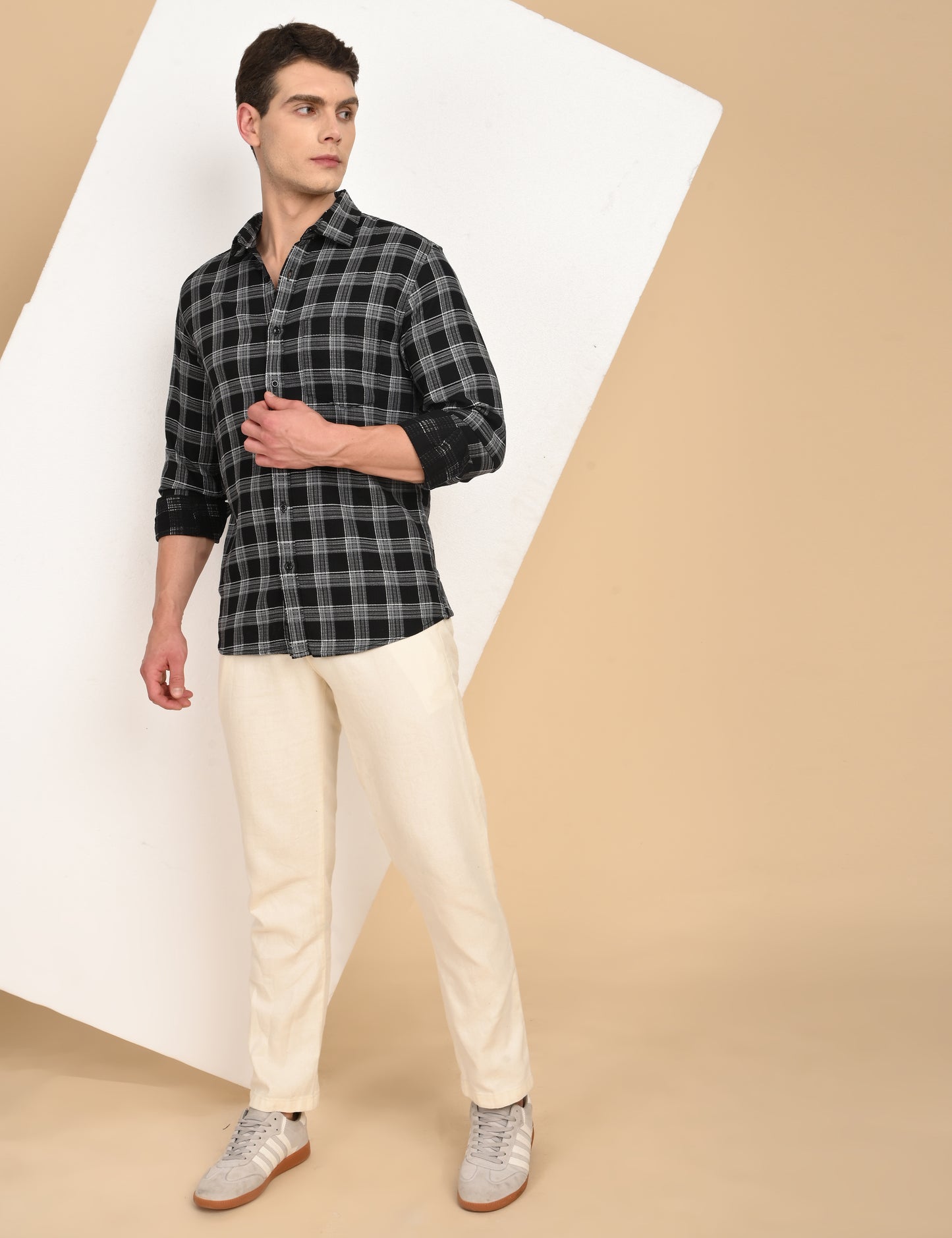 Dobby Checks Black Cotton Shirt
