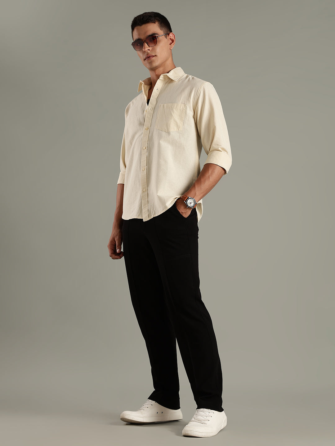 Men Yellow Cotton Linen Solid Shirt
