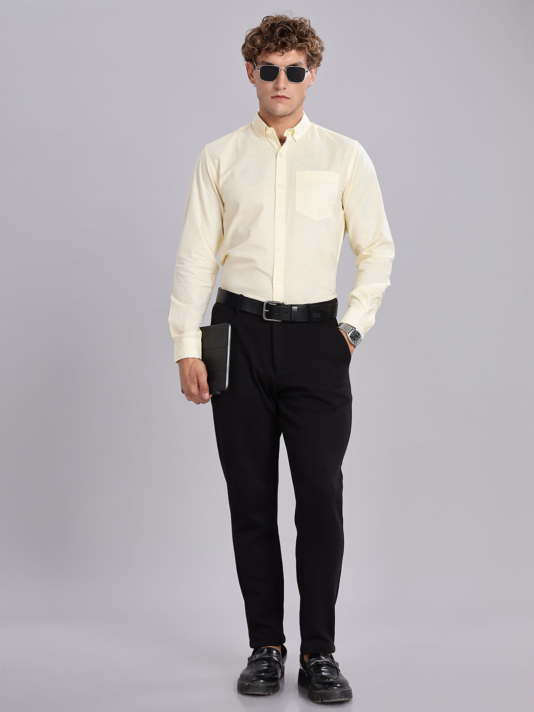 Regular Fit Yellow Linen Cotton Shirt