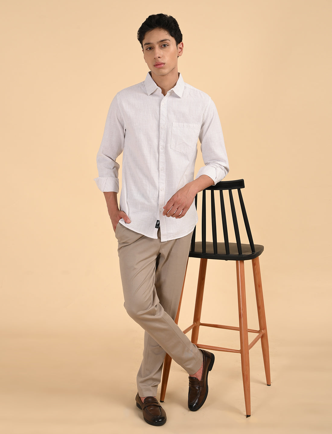 Khadi Linen Beige Stripes Casual Shirt