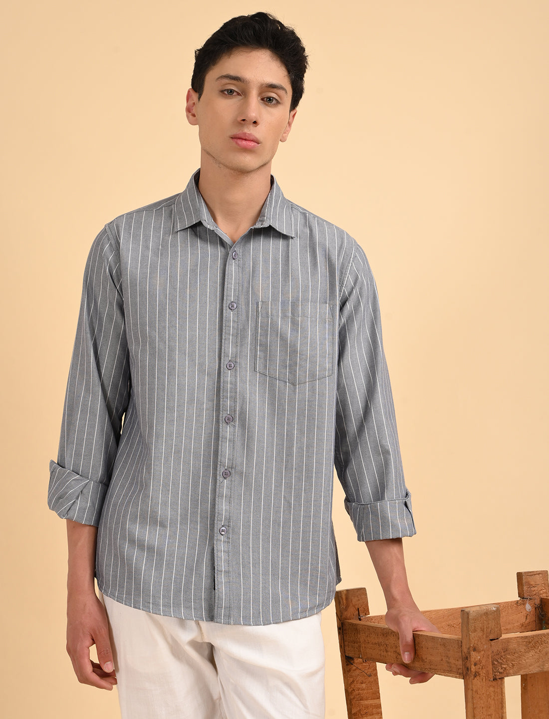Oxford Blue Casual Stripes Shirt