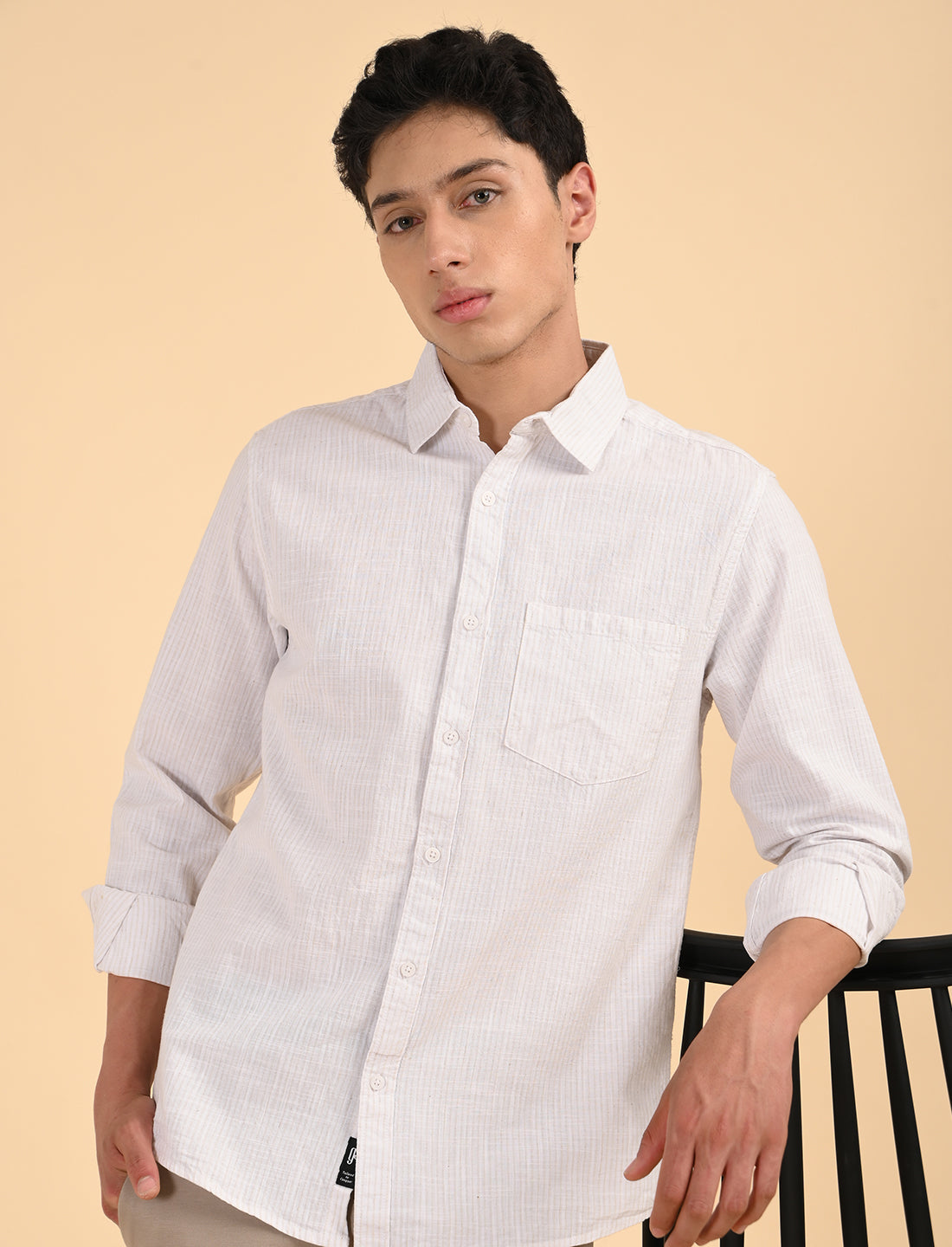 Khadi Linen Beige Stripes Casual Shirt