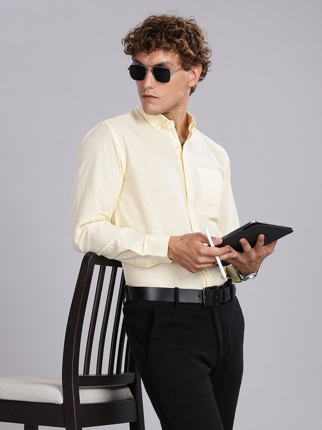 Regular Fit Yellow Linen Cotton Shirt