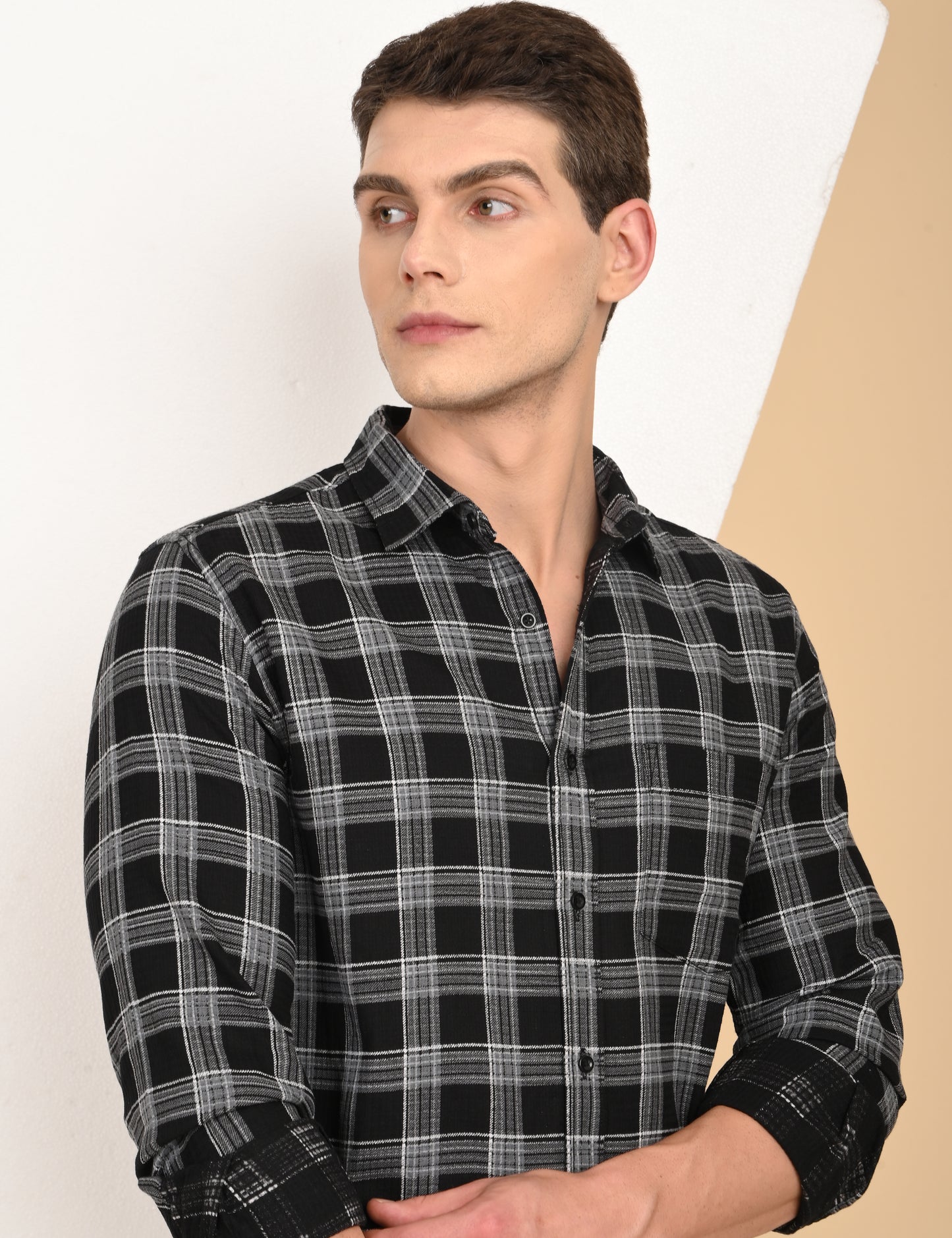 Dobby Checks Black Cotton Shirt