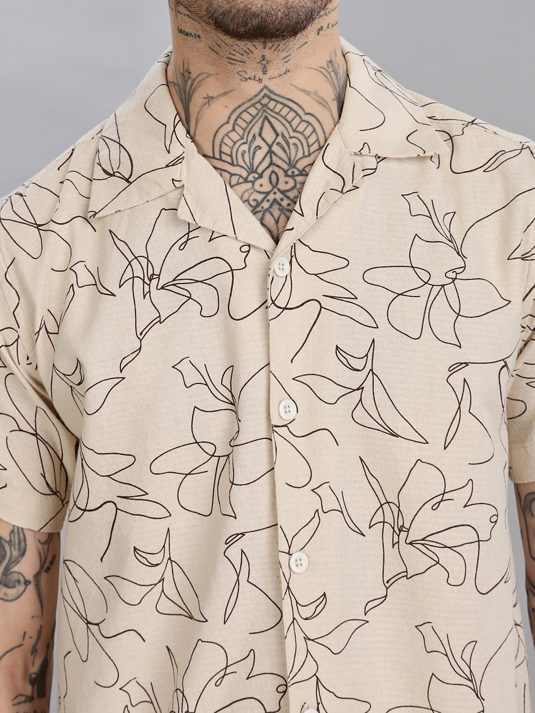 Beige Cotton Printed Shirt