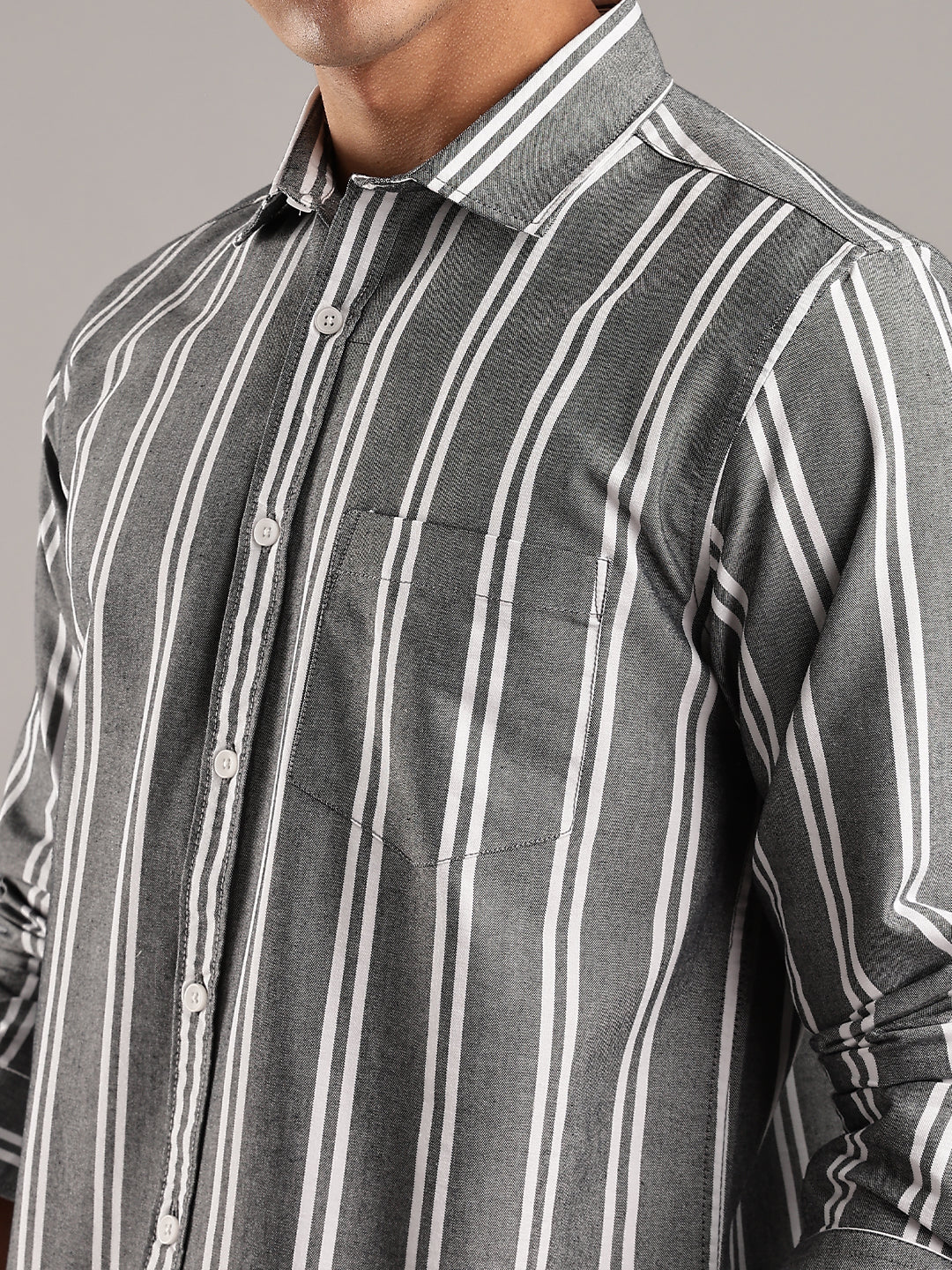Oxford Green Casual Stripes Shirt