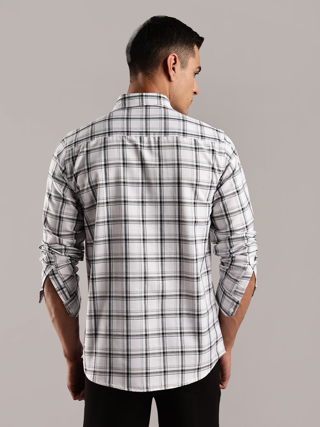 Button Down White Checks Cotton Shirt