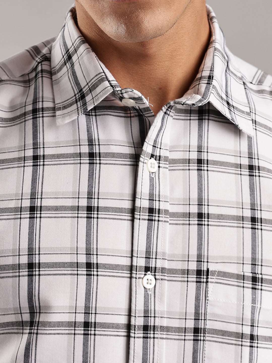 Button Down White Checks Cotton Shirt