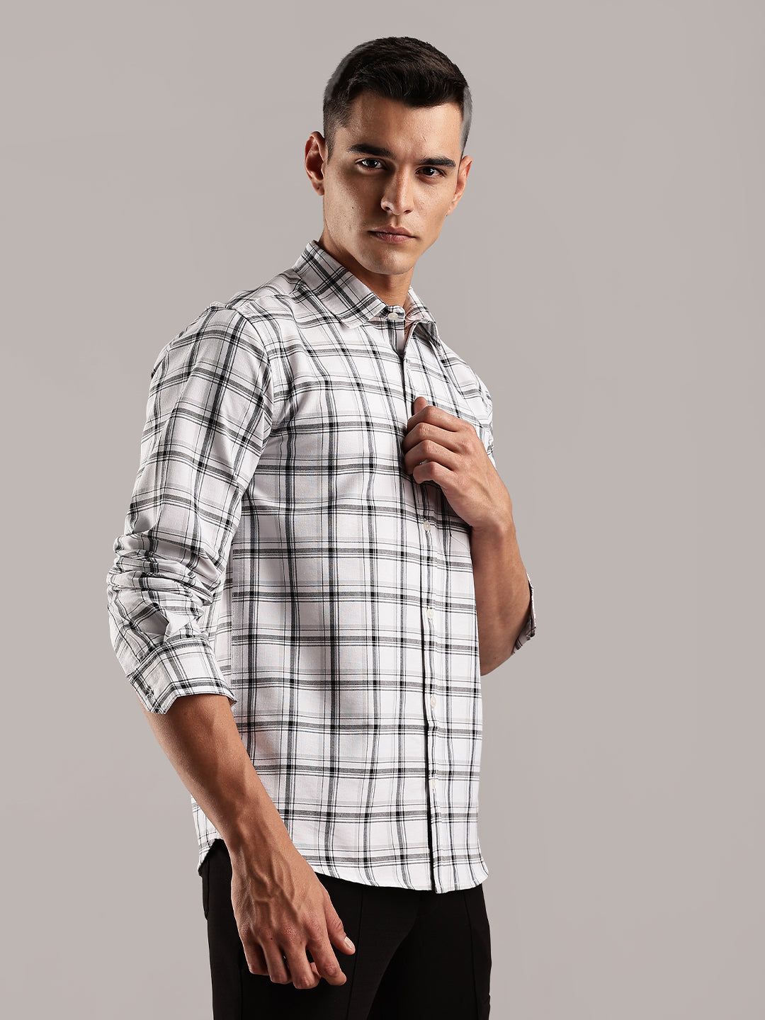 Button Down White Checks Cotton Shirt
