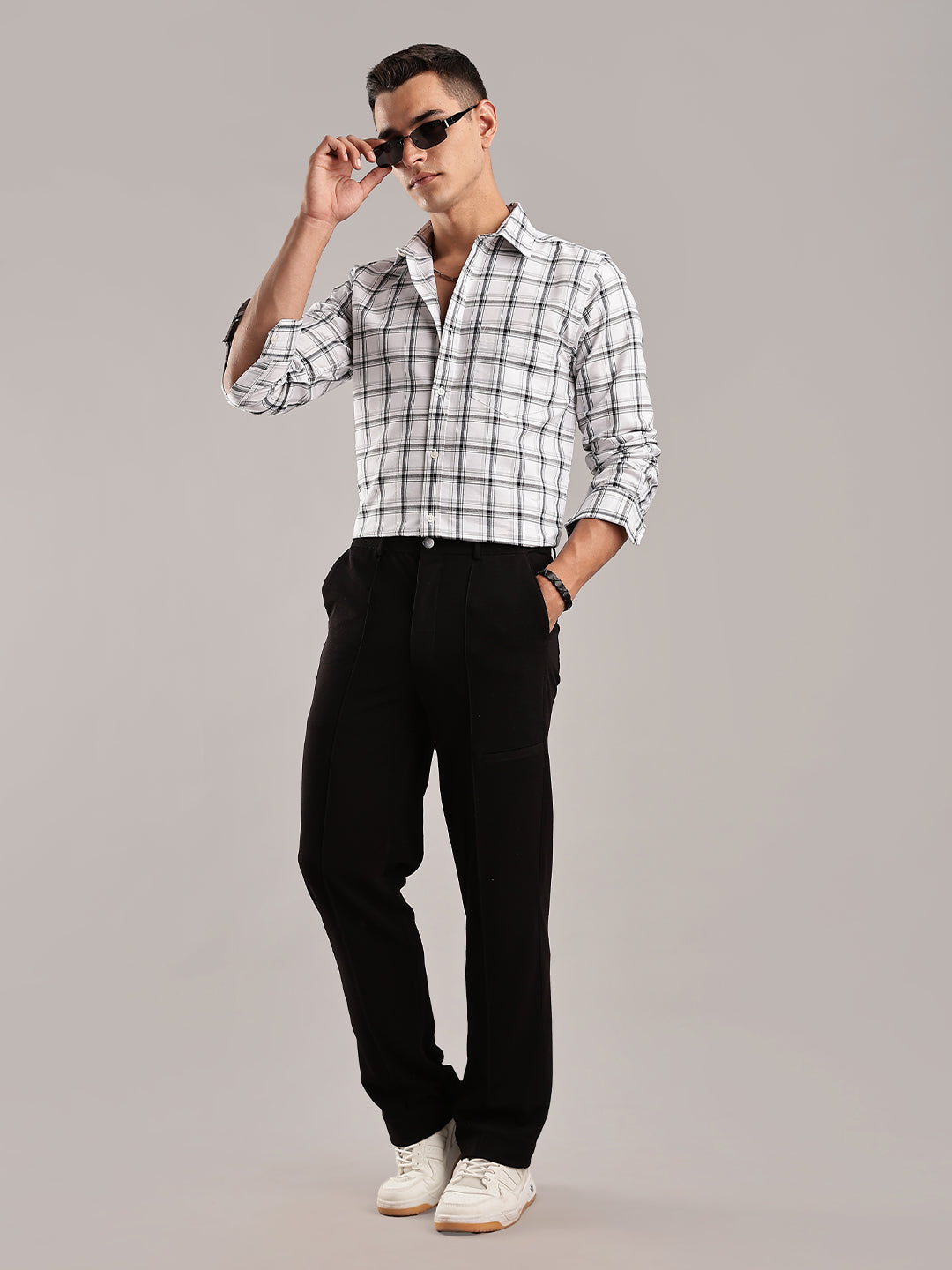 Button Down White Checks Cotton Shirt