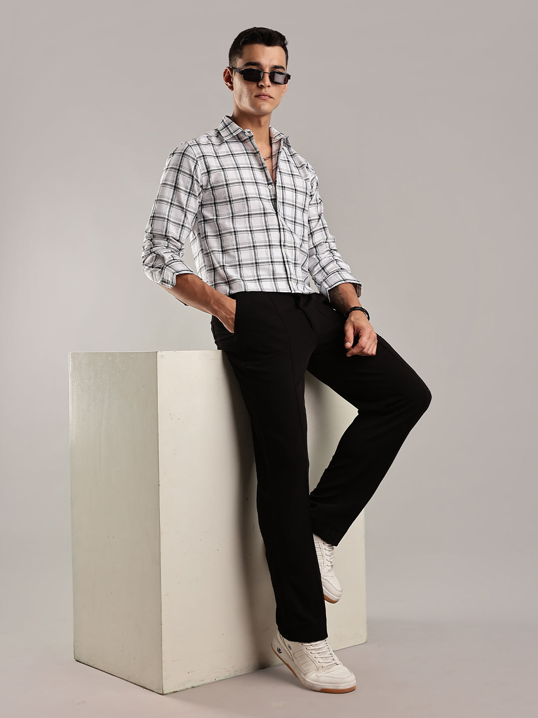 Button Down White Checks Cotton Shirt