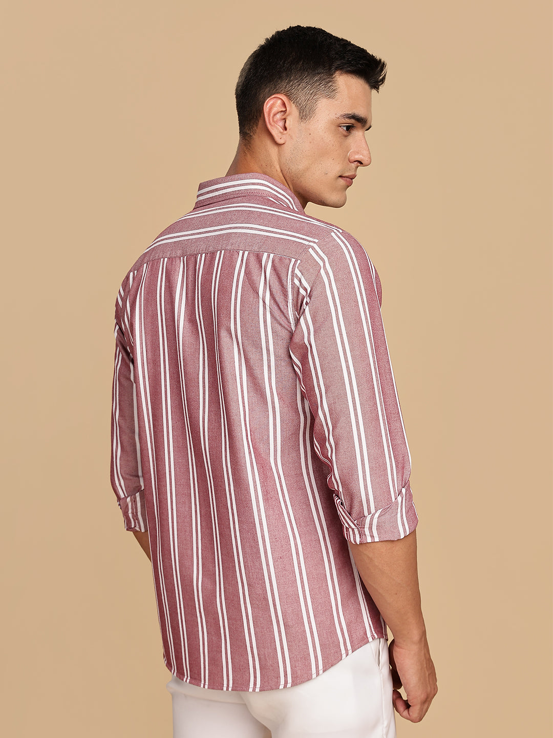 Oxford Maroon Regular Stripes Shirt