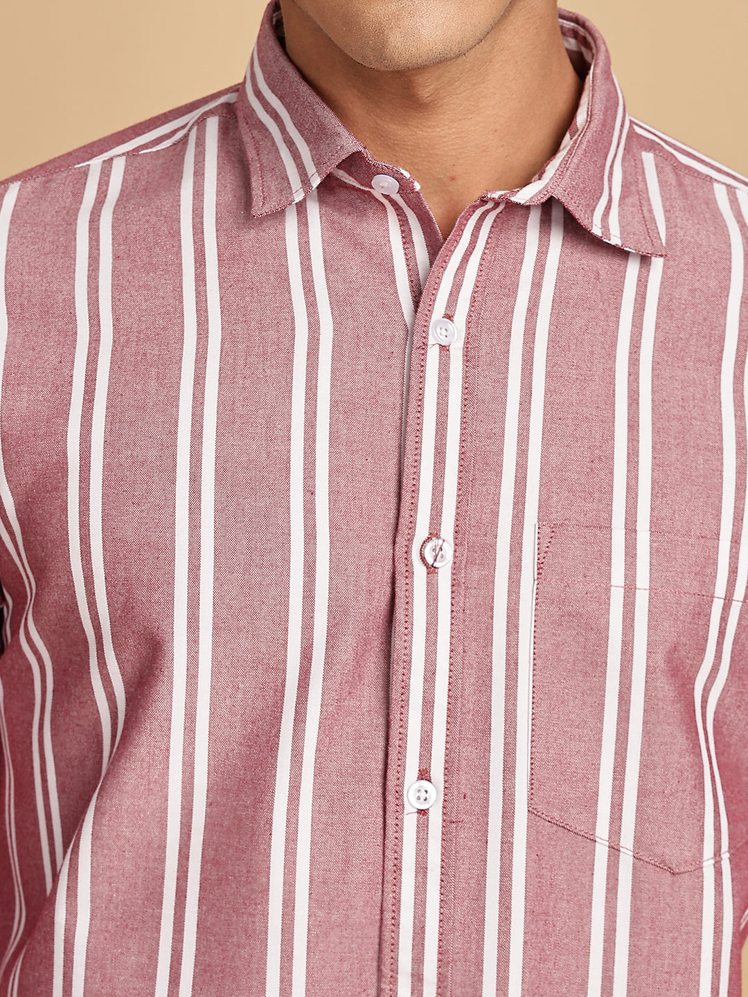 Oxford Maroon Regular Stripes Shirt