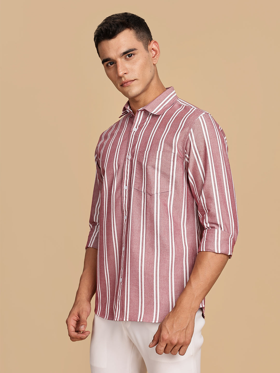 Oxford Maroon Regular Stripes Shirt