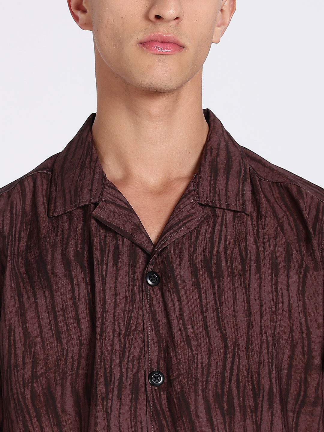 Men Brown Camouflage Viscose Cuban Collar Shirt