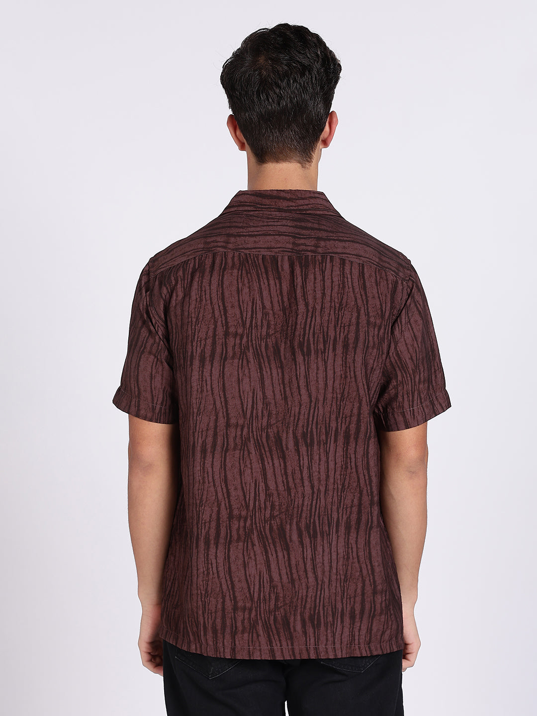 Men Brown Camouflage Viscose Cuban Collar Shirt