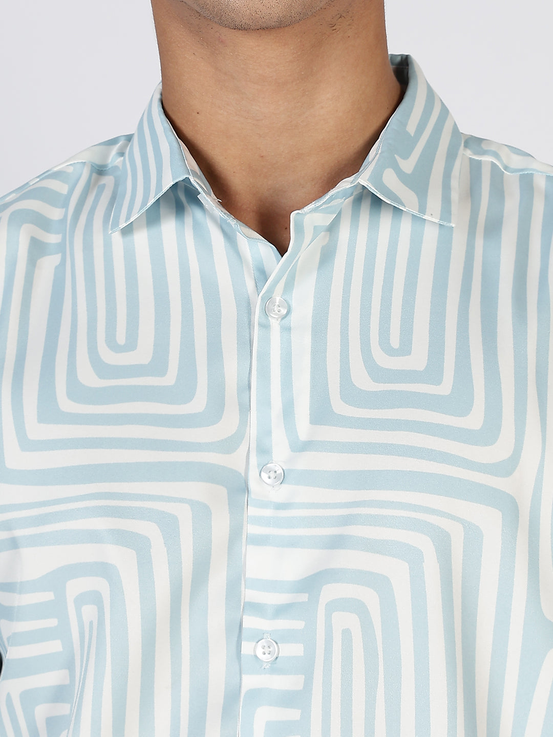 Men Sky Blue Satin Prints Regular Fit Shirt