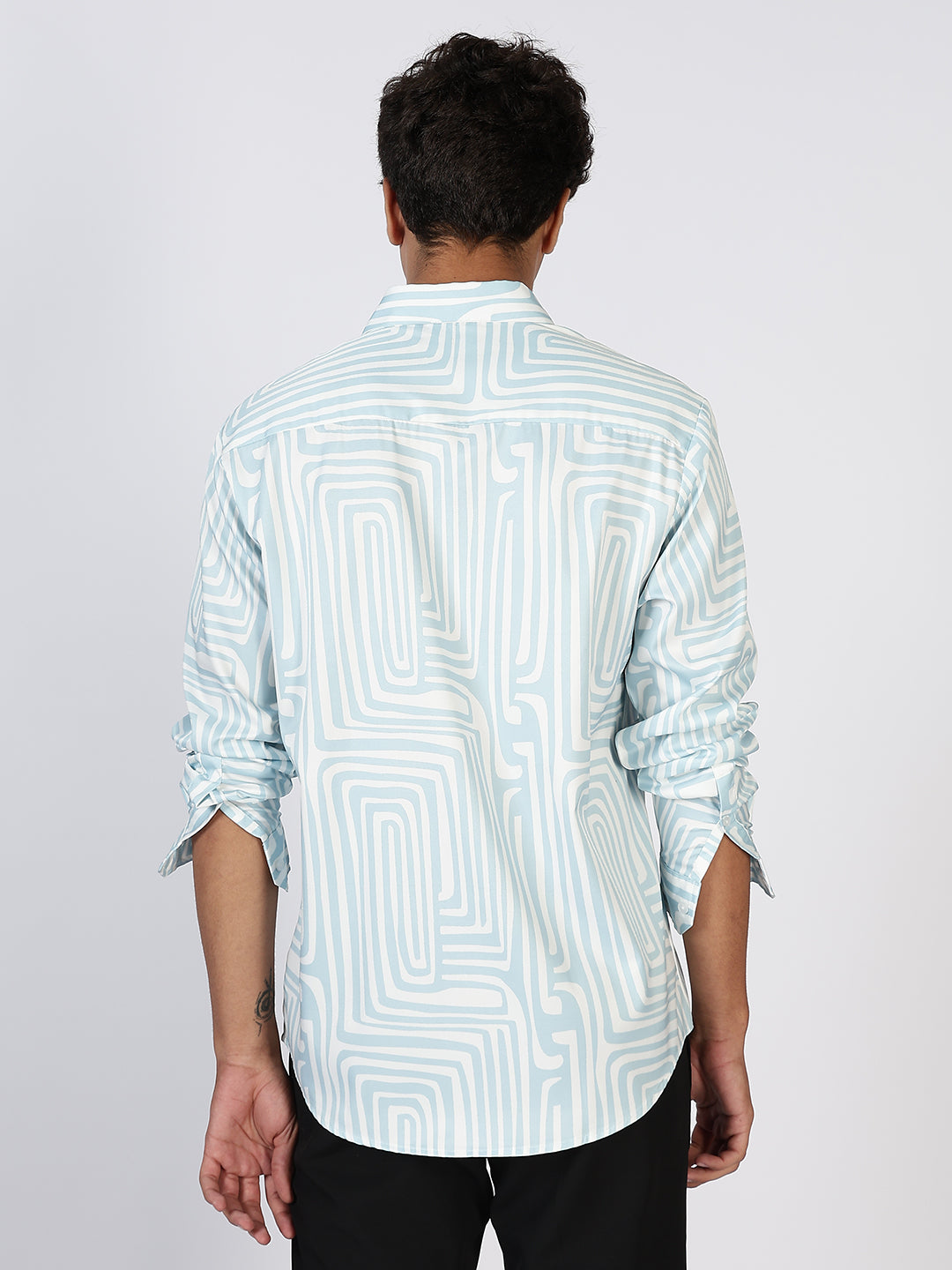 Men Sky Blue Satin Prints Regular Fit Shirt