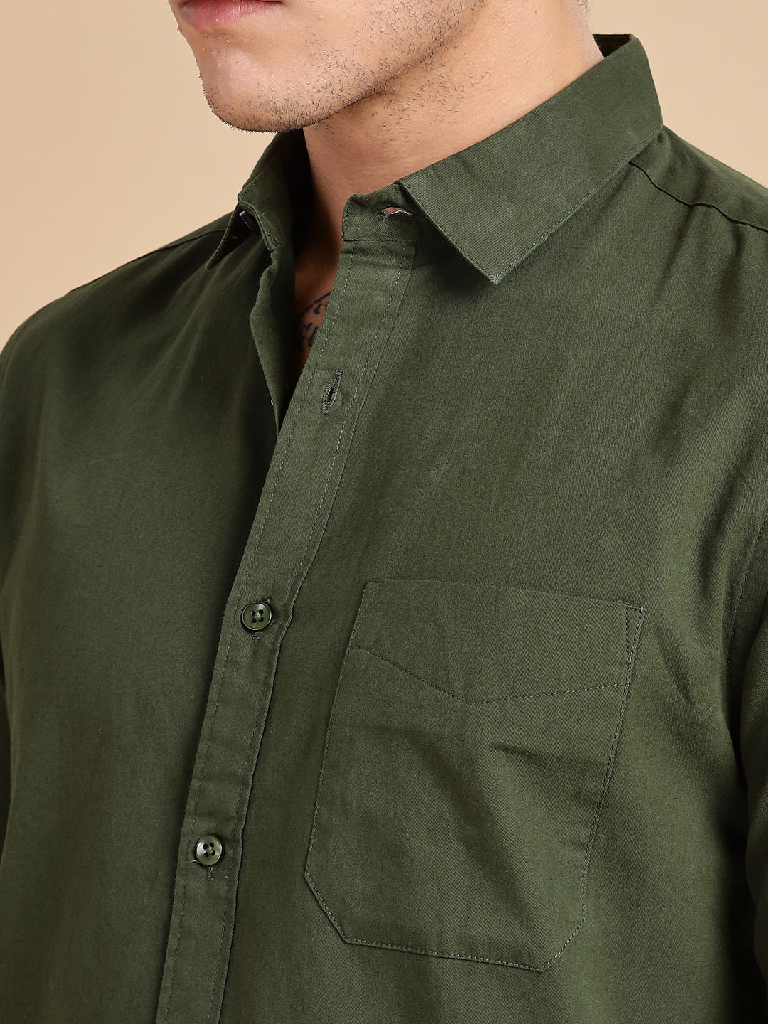Bottle Green Spread Collar Shirt