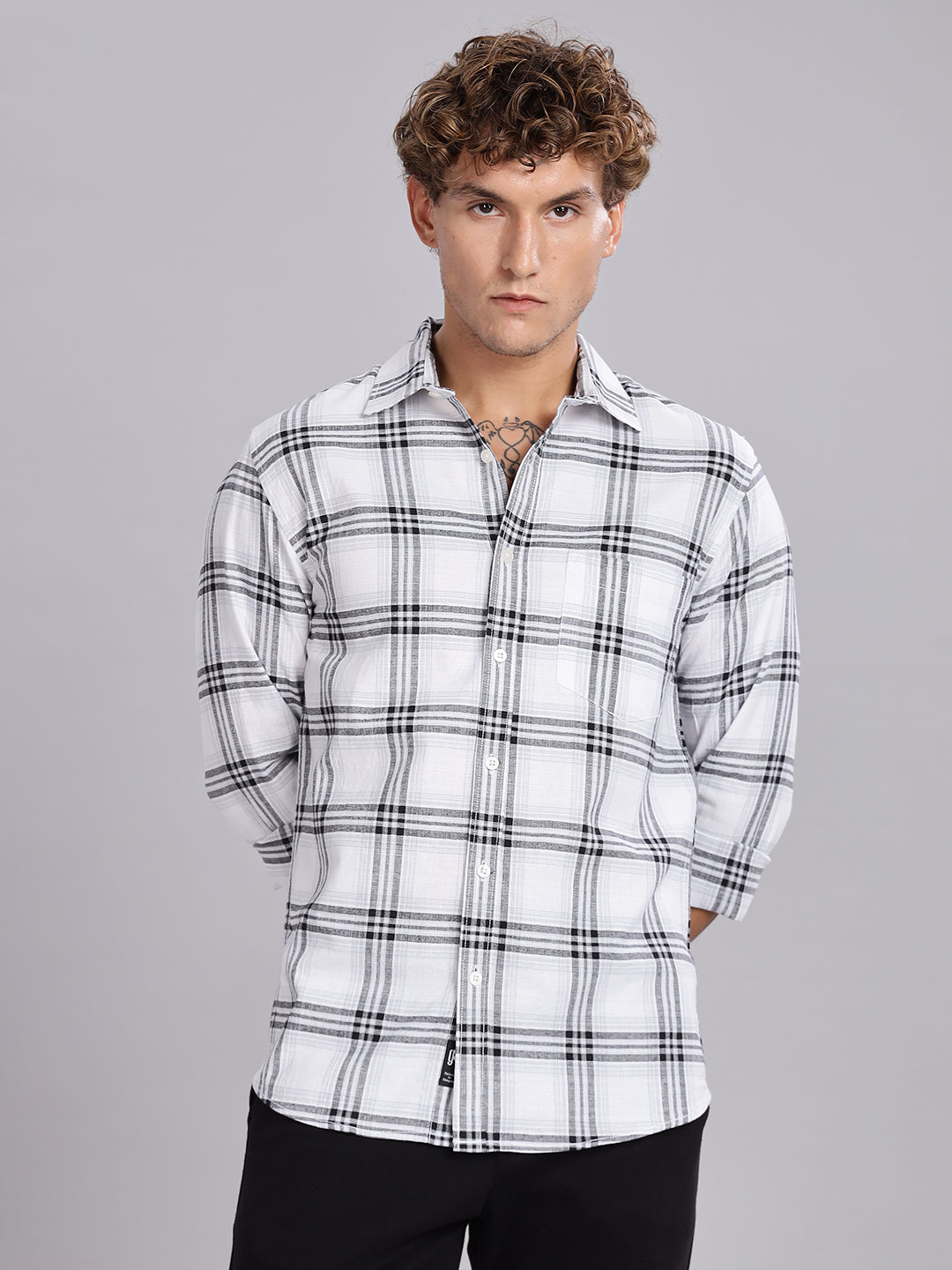 White Khadi Linen Checks Casual Shirt