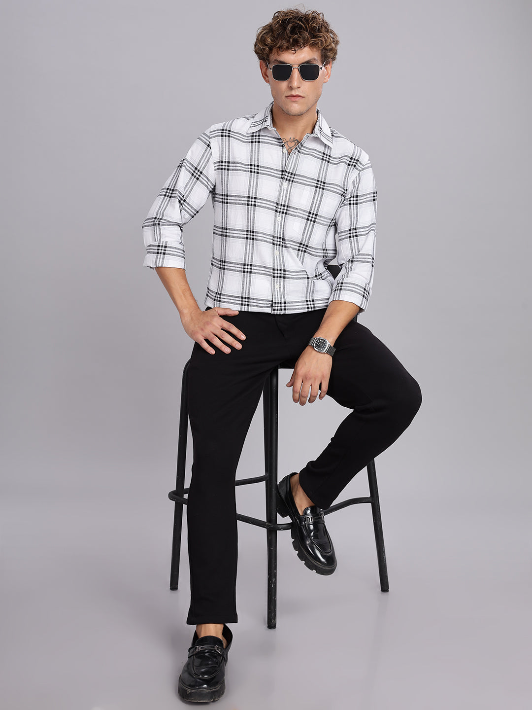 White Khadi Linen Checks Casual Shirt