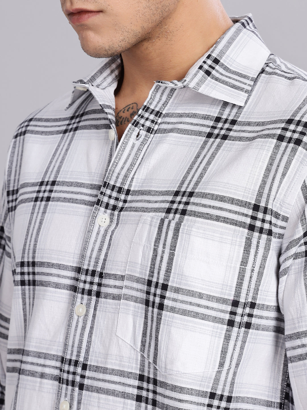 White Khadi Linen Checks Casual Shirt