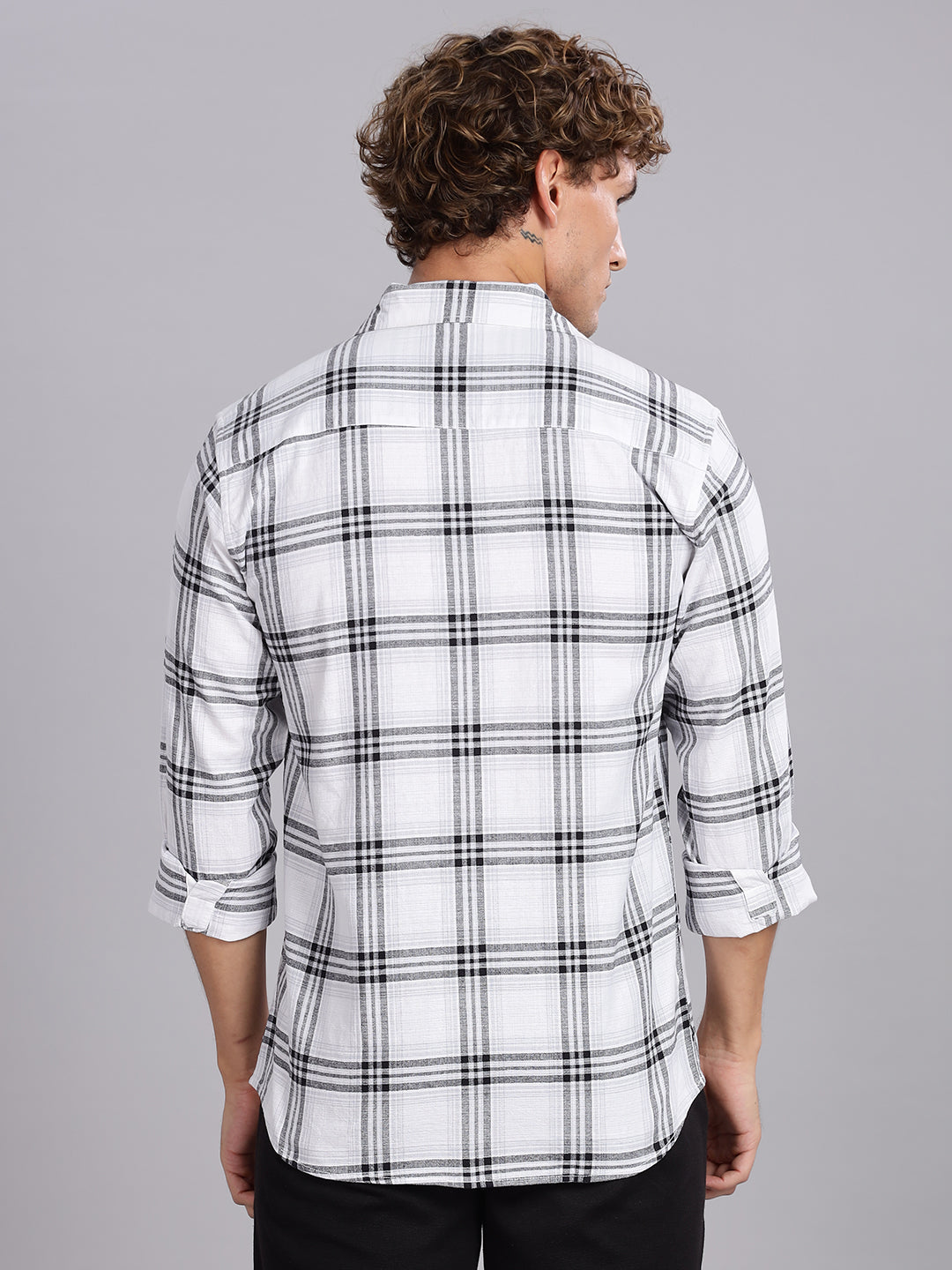 White Khadi Linen Checks Casual Shirt