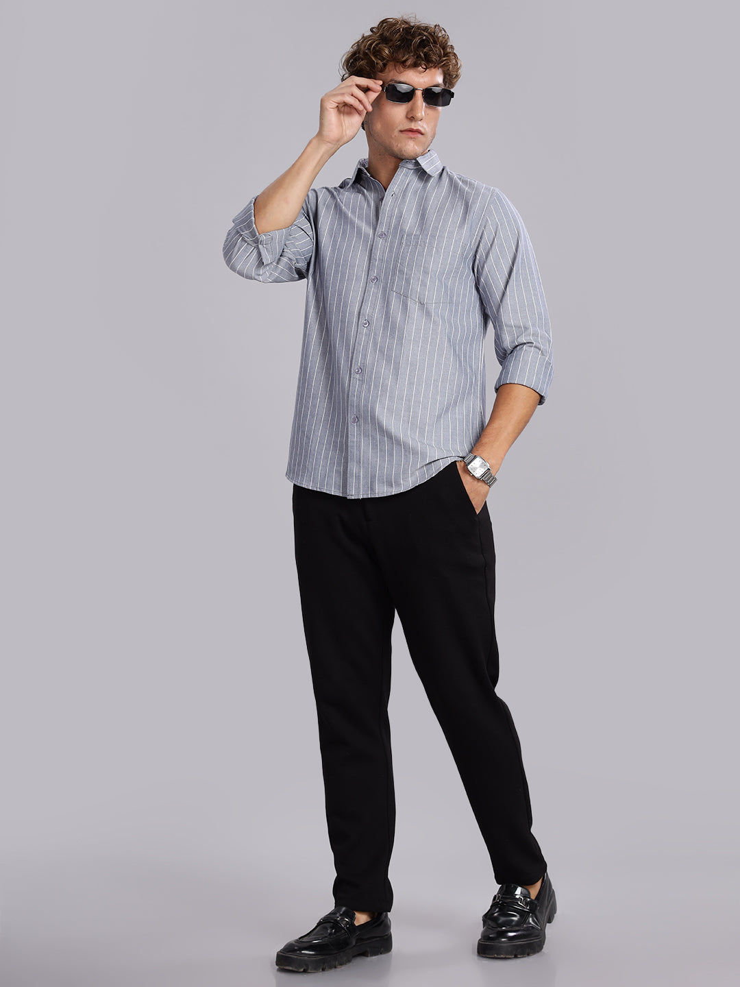 Navy Stripes Cotton Casual Shirt